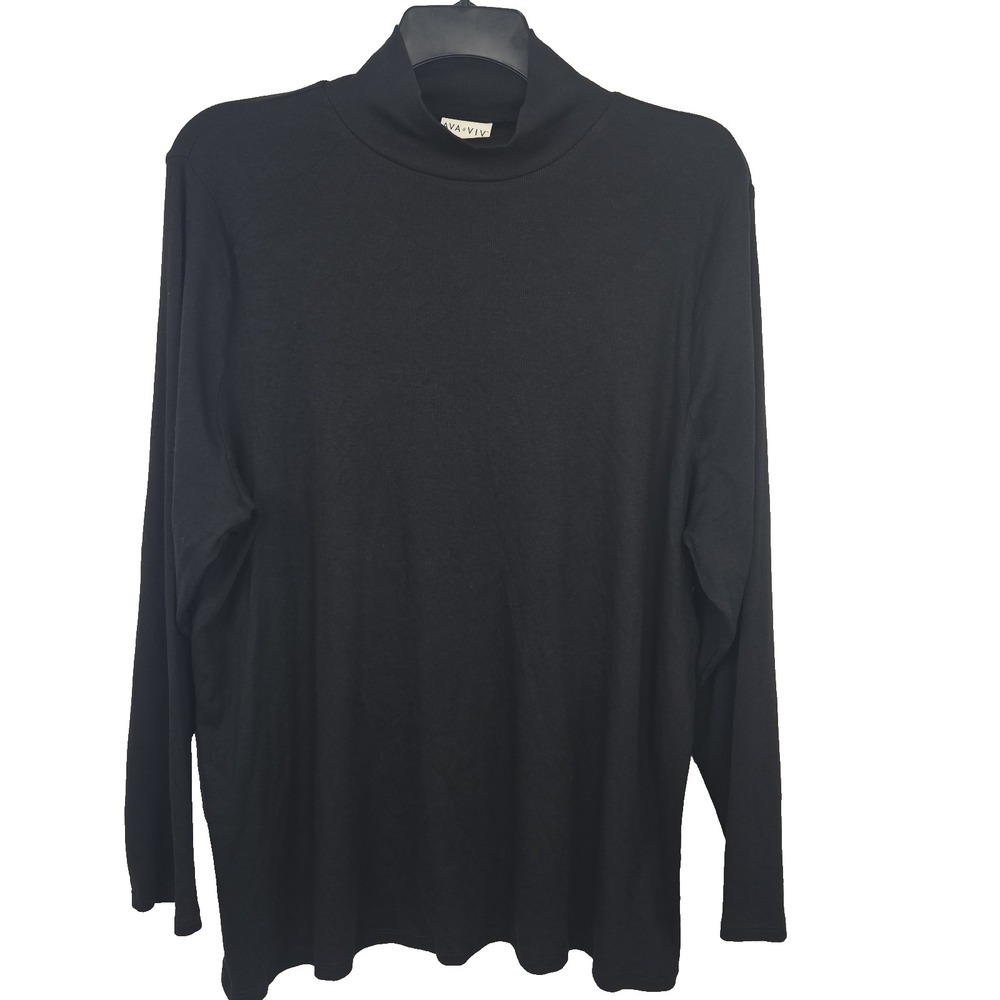 Ava Viv Plus Size 3x Black Ribbed Mock Neck Long Sleeve Modal Top